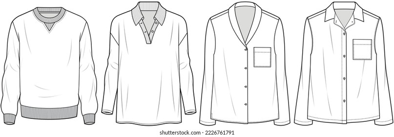 mens pajama shirts flat technical cad drawing template