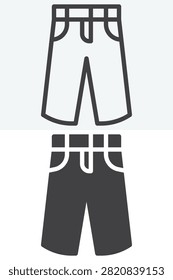 Mens pants icon set in line, outline and solid style. Trousers icon with editable stroke vector sign and symbol, showing line and filled men's fashion legwear.