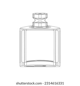 Men's perfume bottle in outline icon, square perfume glass bottle packaging vector illustration in trendy style. Popular perfume spray for men in the world. Top choice of editable graphic resources.