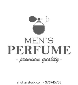 Men's perfume logotype template. Isolated label of perfume store on white background. For men's perfume shop advertising, window signage, banners. Perfume store emblem, badge. Vector illustration