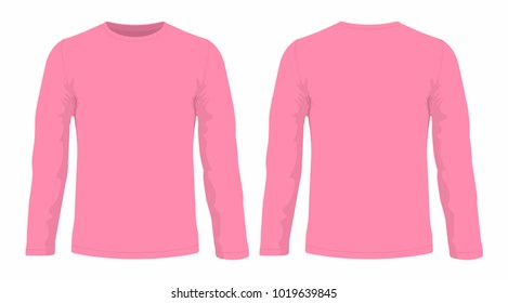 
Men's pink long sleeve t-shirt. Front and back views on white background