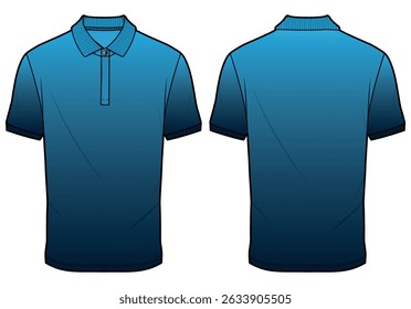 Men's polo collar Jersey T Shirt flat sketch fashion illustration drawing template mock up with front and back view. Golf T shirt design