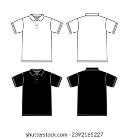 Men's polo collar T Shirt flat sketch fashion illustration drawing template mock up with front and back view.