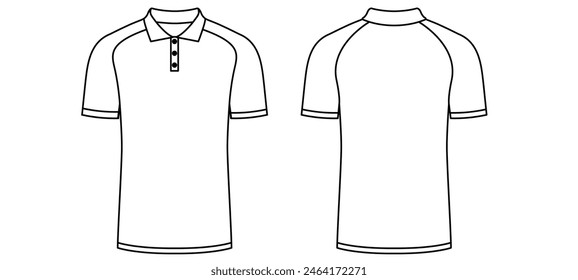 Men's polo collar T Shirt flat sketch fashion illustration drawing template mock up with front and back view.Vector Isolated