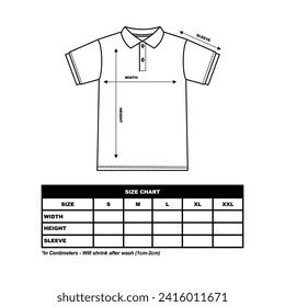 Men's polo collar t-shirt Size Chart, fashion clothing vector illustration