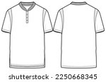 Men's polo mandarin collar T Shirt flat sketch fashion illustration drawing template mock up with front and back view. Chinese collar T-Shirt