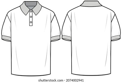 Mens Polo T-shirt with Front and Back View. Fashion Illustration, Vector, CAD, Technical Drawing, Flat drawing