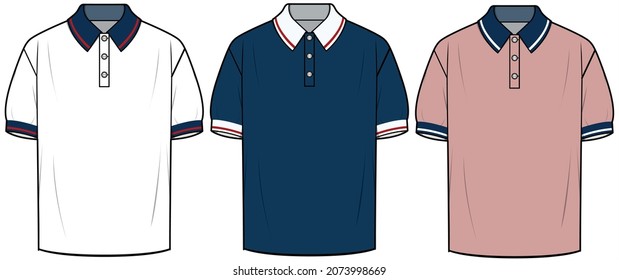 Mens Polo T-shirt with Tipping Detail. Fashion Illustration, Vector, CAD, Technical Drawing, Flat drawing.