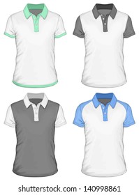 Men's  polo-shirt design templates (front view). Vector illustration. Spot colors only. No mesh.