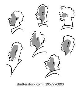 Men's profiles. Sketch. Hand drawing. Avatars.