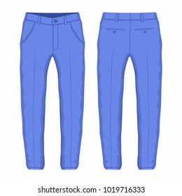 
Men's purple trousers. Front and back views on white background