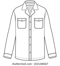 mens pyjama shirt flat sketch vector template