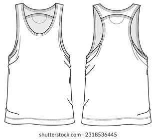 Men's Racer back sleeveless Tank top vest design flat sketch fashion illustration drawing template mock up with front and back view