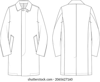 Men's Raincoat with Pockets and Collar Tab