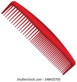 Men's red comb with different spacing between the teeth. Vector illustration.