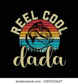 Mens Reel Cool Dada Design with Fish and Fishing Rod Dad Grandpa