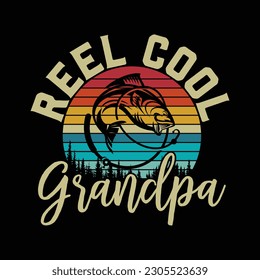 Mens Reel Cool Grandpa T Shirt Funny Graphic Novelty Fishing svg