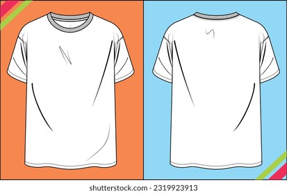 MENS REGULAR SHORT SLEEVE TEE FLAT SKETCH FASHION TEMPLATE TECHNICAL ILLUSTRATION
