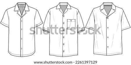 Men's Resort Shirt, Notched Collar Short Sleeve Shirt, Lapel Collar Shirt Set Fashion Illustration, Vector, CAD, Technical Drawing, Flat Drawing, Template, Mockup.	 商業照片 © 