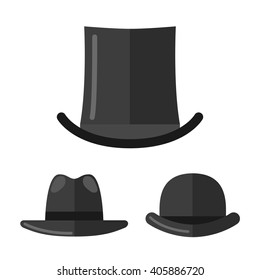 Men's retro hats. Set of flat icons.