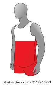 Men's Running Tank Top With Red-White Design On Gray Background, Vector File