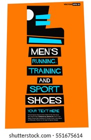 Men's Running, Training & Sports Shoes (Flat Style Vector Illustration Shopping Poster Design) With Text Box Template 