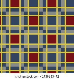 Men's seamless pattern in red and blue check with yellow stripes