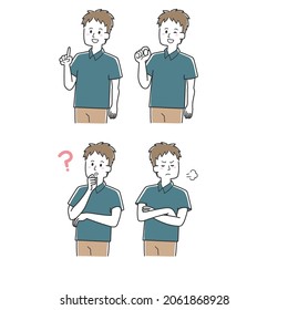 Men's set of casual clothes with various facial expressions