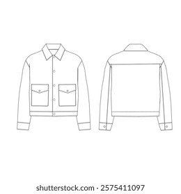 Men's Shacket Jacket flat sketch  2d