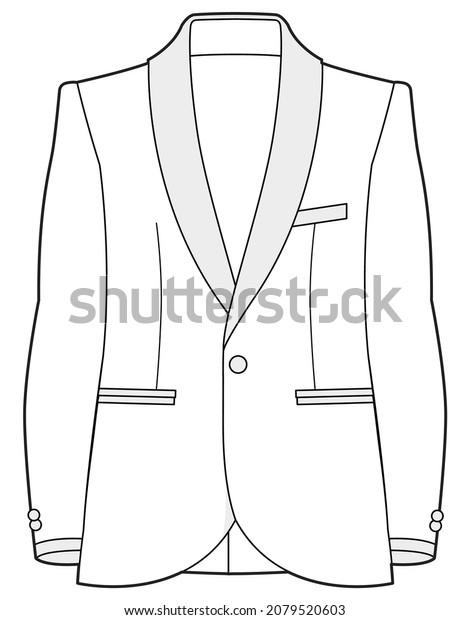 mens shawl collar dinner jacket one\
button long sleeve suit flat sketch vector\
illustration