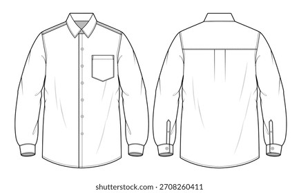 Men's shirt design technical flat sketch vector mockup template.