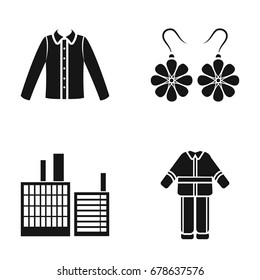 Men's shirt, earrings and other web icon in black style. factory, uniform of fireman icons in set collection.