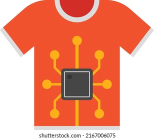 Mens Shirt incrustado con el concepto de chip NFC, sensores en los tejidos diseño de iconos de color vectorial, símbolo de tecnología usable, Internet personal de las cosas Signo, herramientas tecnológicas ilustración de stock