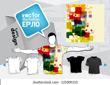 Men's shirt template with human body silhouette