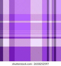 Mens shirt texture tartan textile, production fabric plaid vector. Graph background seamless pattern check in violet and light colors palette.