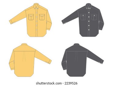 Men's shirt with two breast pockets, long sleeve, two different colours, front and back view.