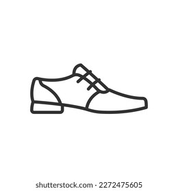 Men's shoe with heel, linear icon. Line with editable stroke
