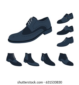 a lot of men's shoes. men fashion. vector