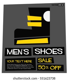 Men's Shoes Sale 50% Off (Flat Style Vector Illustration Shopping Poster Design) With Text Box Template