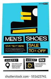 Men's Shoes Sale 50% Off (Flat Style Vector Illustration Shopping Poster Design) With Text Box Template and Venue and Time Details