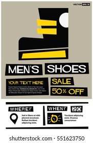 Men's Shoes Sale 50% Off (Flat Style Vector Illustration Shopping Poster Design) With Text Box Template and Venue and Time Details