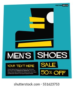 Men's Shoes Sale 50% Off (Flat Style Vector Illustration Shopping Poster Design) With Text Box Template