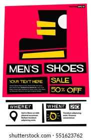 Men's Shoes Sale 50% Off (Flat Style Vector Illustration Shopping Poster Design) With Text Box Template and Venue and Time Details