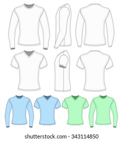 Men's short and long  sleeved t-shirt. Vector illustration.  Redact color very easy.