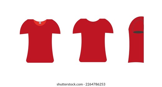 Men's short round neck t-shirt. Front, side and rear view. Vector illustration.