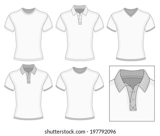 Men's short sleeve clothes templates (front view). Vector illustration. No mesh. Redact color very easy. Ribbed collar, cuffs and waistband.