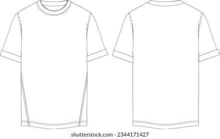 Men's Short sleeve Crew neck T Shirt flat sketch fashion illustration drawing template mock up with front and back view