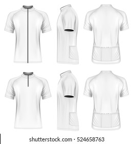 Men's short sleeve cycling jersey with zip. Fully editable handmade mesh. Vector illustration.