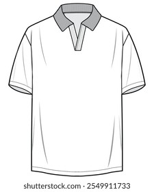 mens short sleeve johnny collar polo shirt flat sketch vector illustration technical cad drawing template