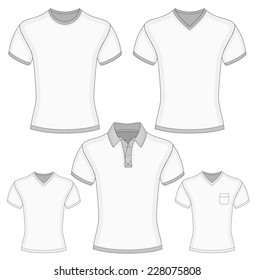 Men's short sleeve polo shirt and t-shirt design templates (front view). Vector illustration.